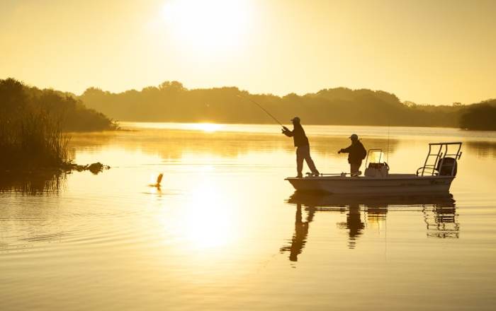 Bass fishing on the lake at Streamsong Resort.